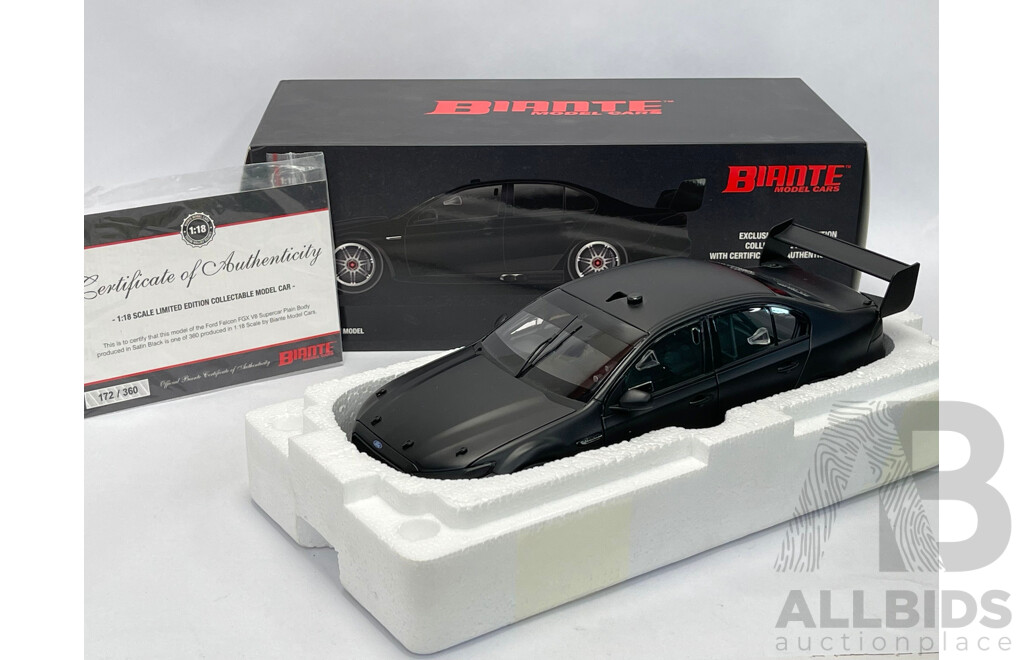 Biante Ford Falcon FGX V8 Supercar Plain Body Satin Black 1:18 Scale Model Car