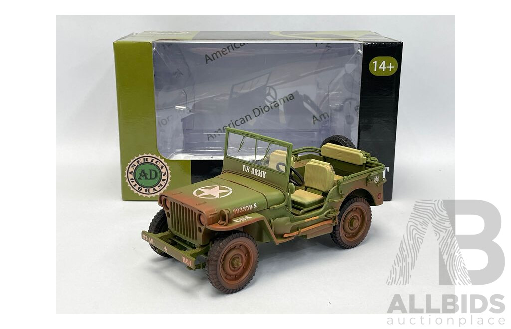 American Diorama Weathered Army Jeep  1:18 Scale - New