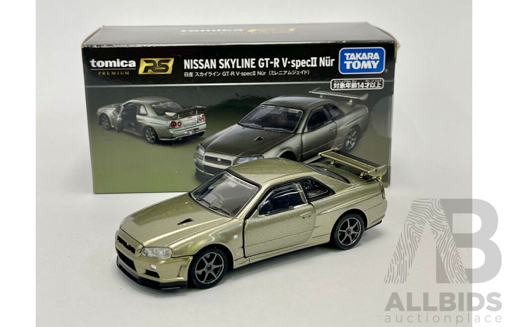 TAKARA TOMY Tomica Premium RS Nissan Skyline R34 GT-R V.spec II Nur Jade Green Scale 1:43 Car - New