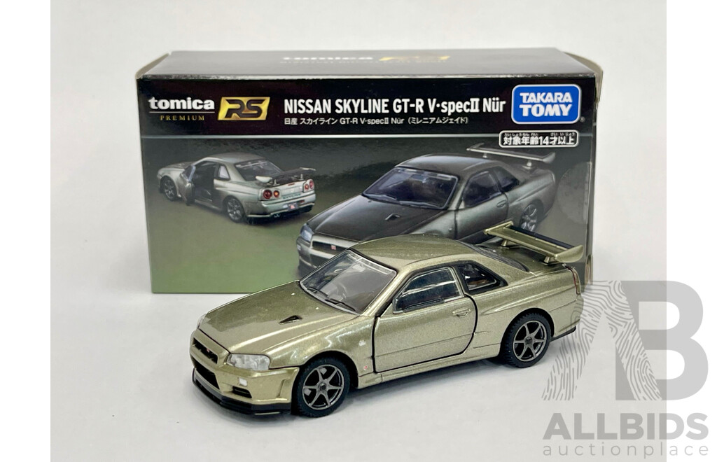 TAKARA TOMY Tomica Premium RS Nissan Skyline R34 GT-R V.spec II Nur Millennium Jade Scale 1:43 Car - New