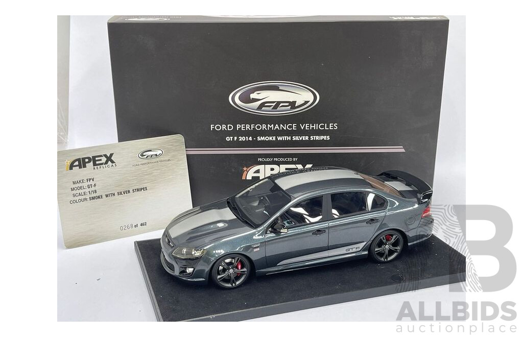 Apex 2014 Ford Falcon FPV GT-F Smoke with Silver Stripes AR80609 1:18 Scale Model Car