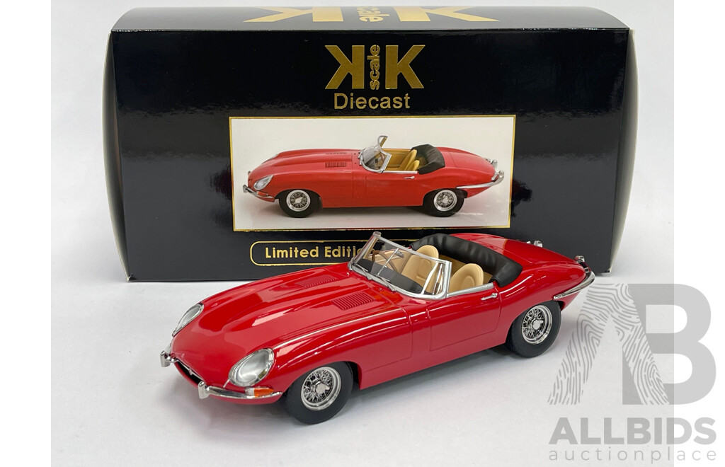 KK-Scale 1961 Jaguar E-Type Series 1 RHD Convertible (Open) Red 1:18 Scale Model Car - New