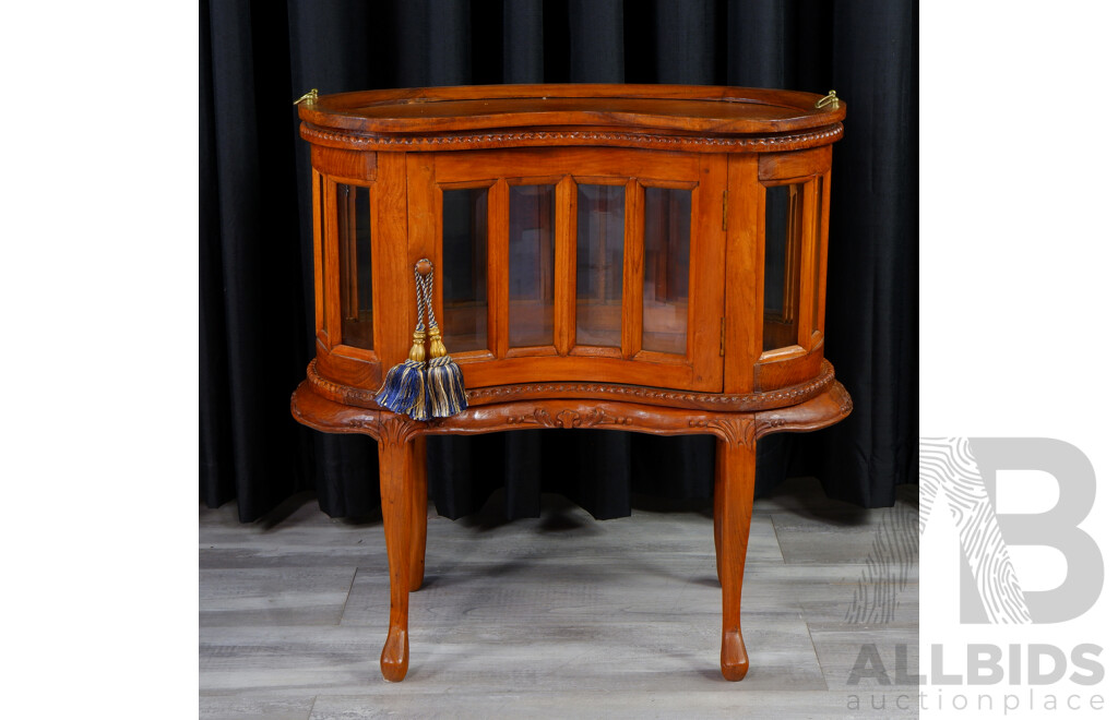 Mahogany Kidney Shaped Cake Cabinet with Removable Tray