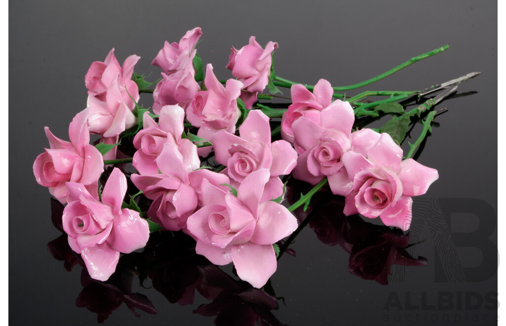 Set 15 Pink Porcelain Roses