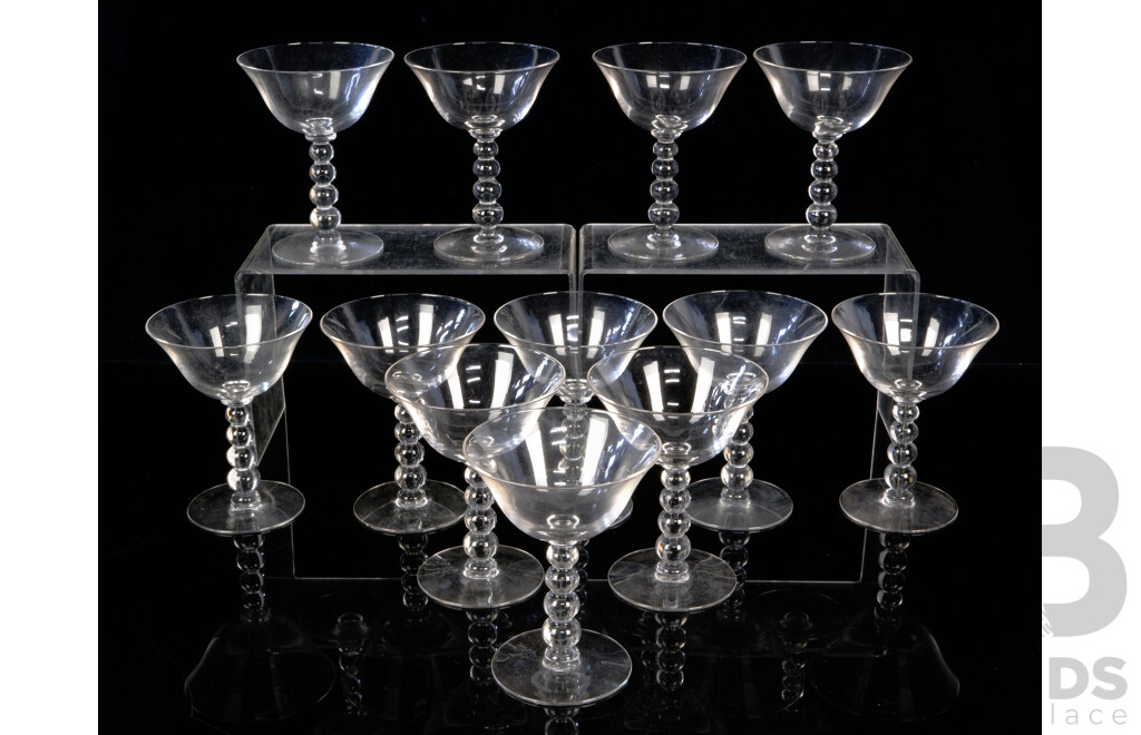 Set 12 Vintage American Ohio Candlewick Glass Cocktail Glasses with Four Ball Stems