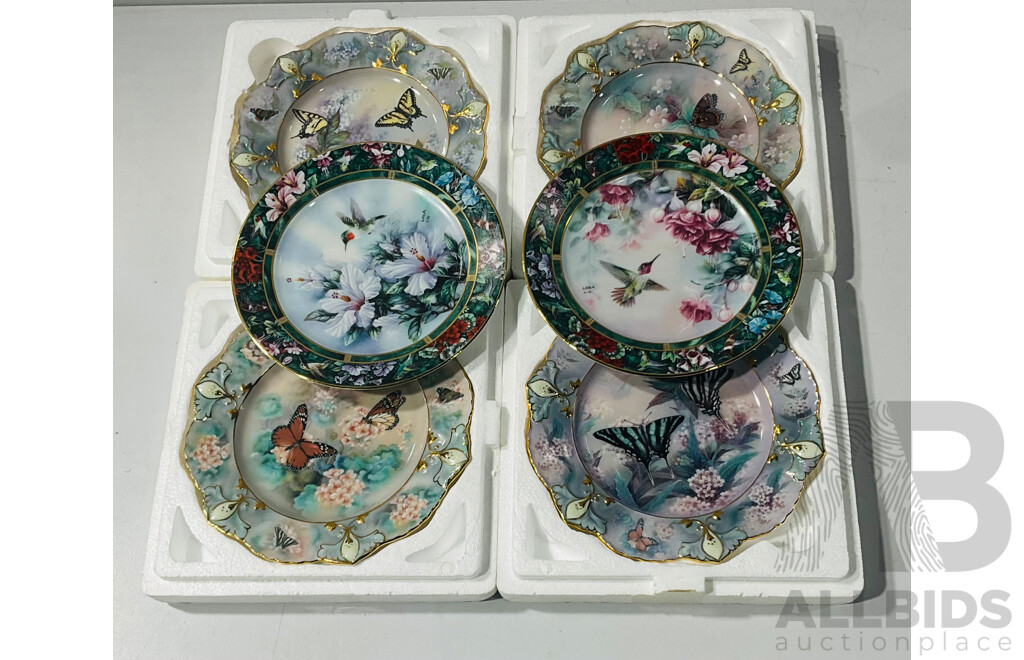 Collection Six Decorative Porcelain Plates From Lena Liu’s Hummingbird Series and Jewels of the Garden Series