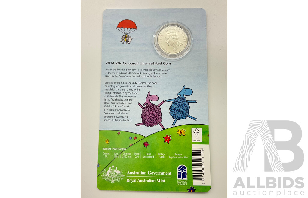 Australian Commemorative Twenty Cent Coin 2024 Where is the Green Sheep?