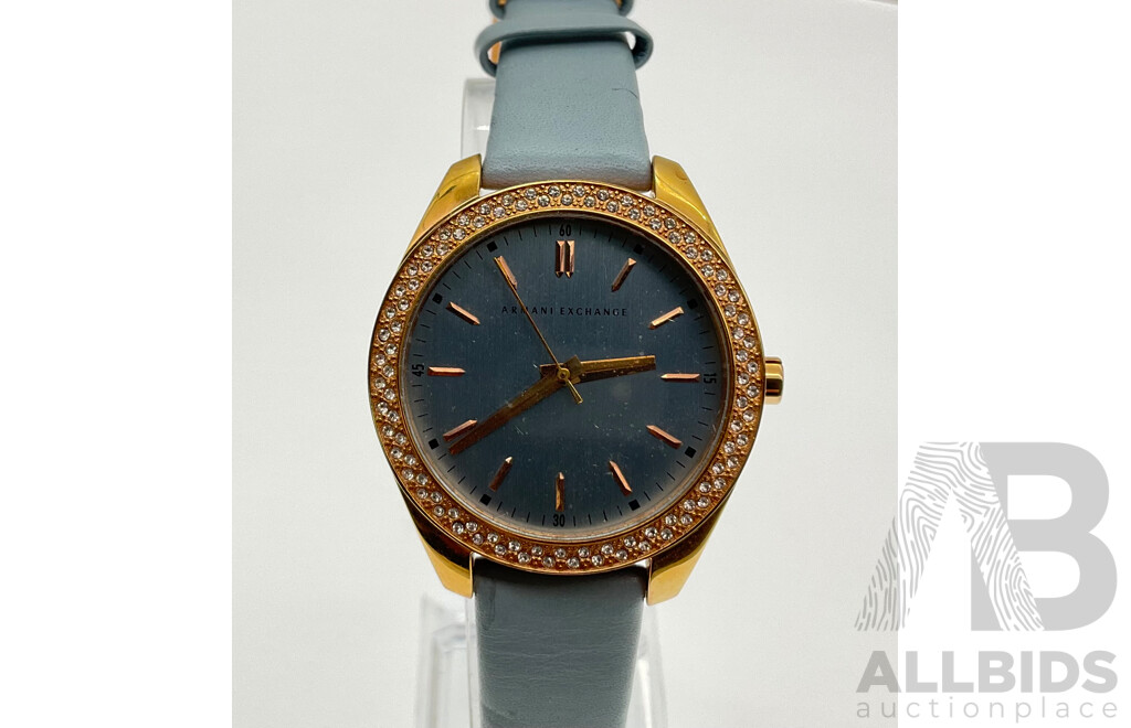 Armani Exchange AX5522 Ladies Watch in Rose Gold Tone and Baby Blue