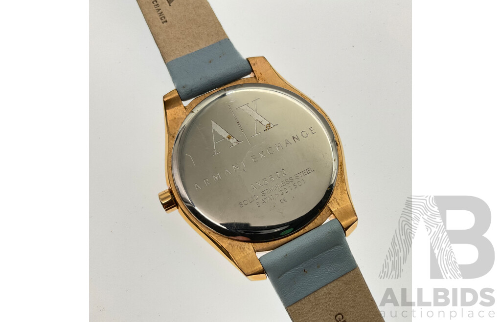 Armani Exchange AX5522 Ladies Watch in Rose Gold Tone and Baby Blue