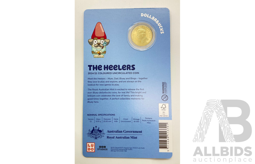 Australian RAM Commemorative UNC One Dollar Coin - Bluey 'The Heelers'