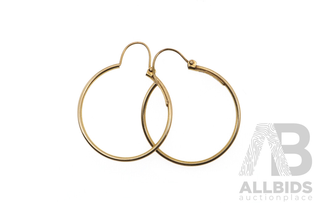 9ct Yellow Gold Fine Hoop Earrings, 30mm Long, 1.50 Grams