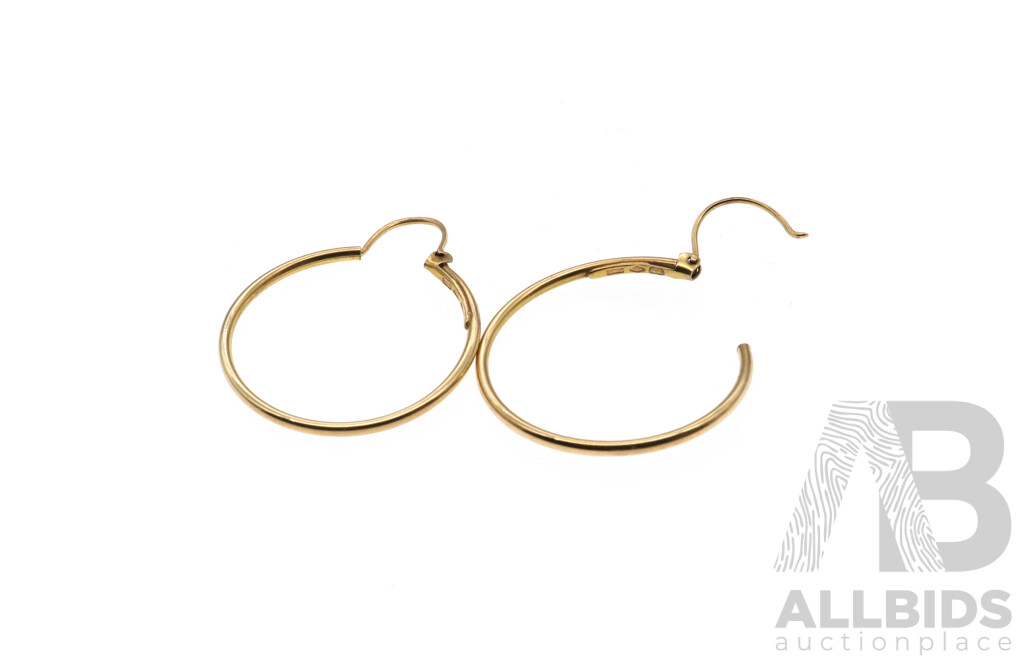 9ct Yellow Gold Fine Hoop Earrings, 30mm Long, 1.50 Grams