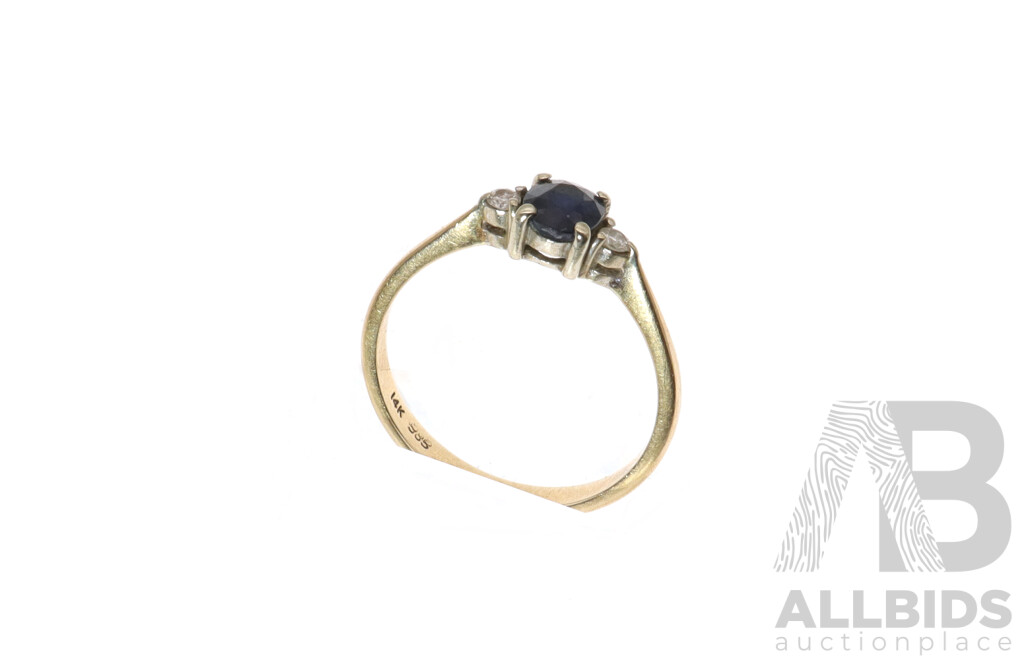 14ct Natural Corundum Sapphire (0.67ct) & Diamond (0.06ct) Ring, Size N, 2.10 Grams