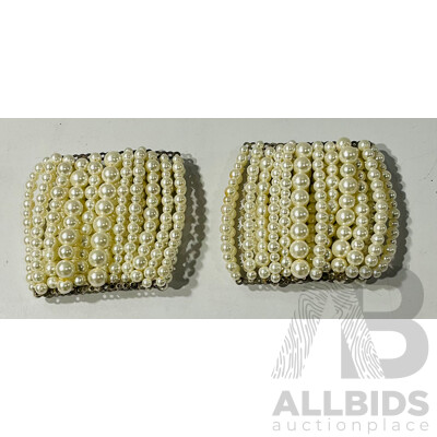 Vintage (2) Matching Glass Pearl Multi Row Cuff Arm Bands, 85mm Wide, 65mm Internal Diameter with Stretch.