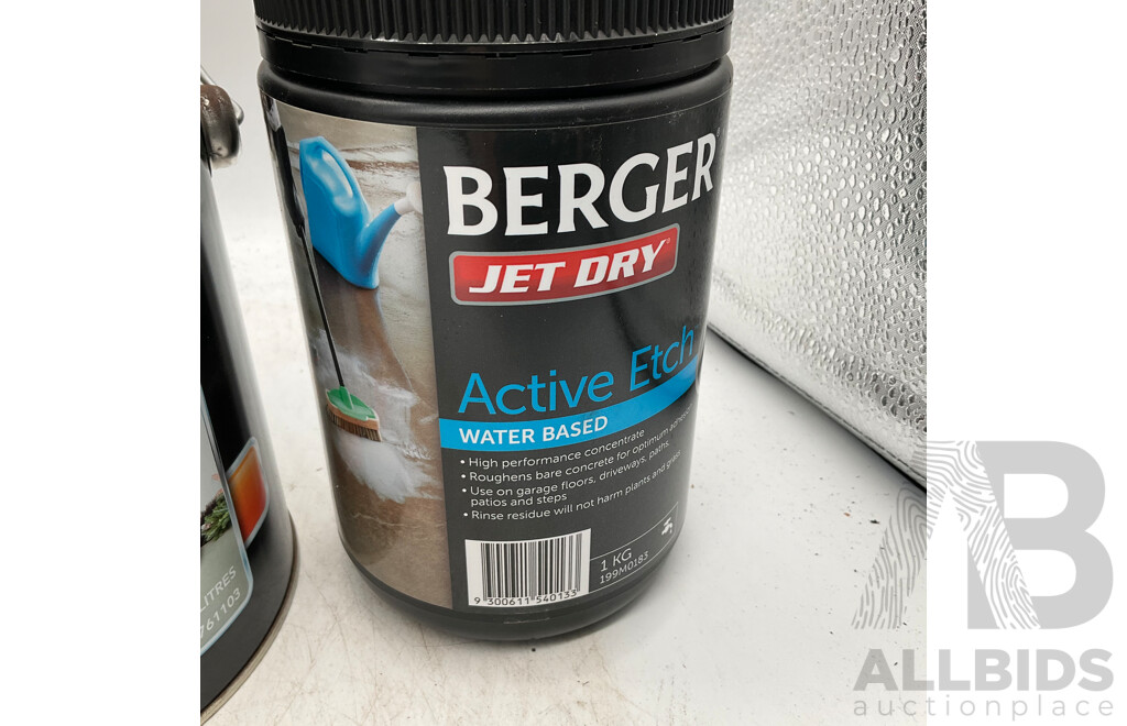 BERGER Jet Dry Gloss Amber 2L & Non Slip Amber 2L & Active Etch Water Based 1KG - Lot of 4