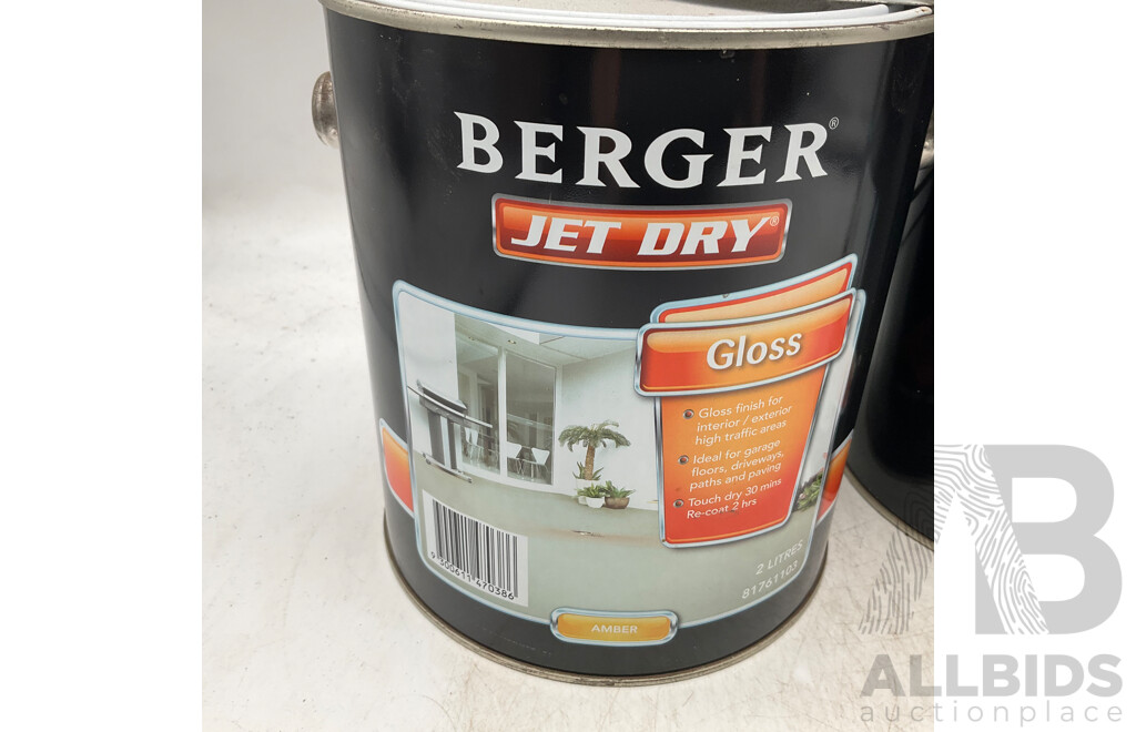 BERGER Jet Dry Gloss Amber 2L & Non Slip Amber 2L & Active Etch Water Based 1KG - Lot of 4