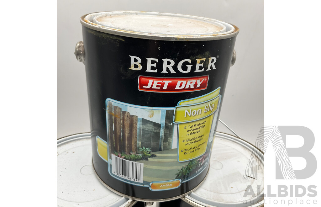 BERGER Jet Dry Gloss Amber 2L & Non Slip Amber 2L & Active Etch Water Based 1KG - Lot of 4