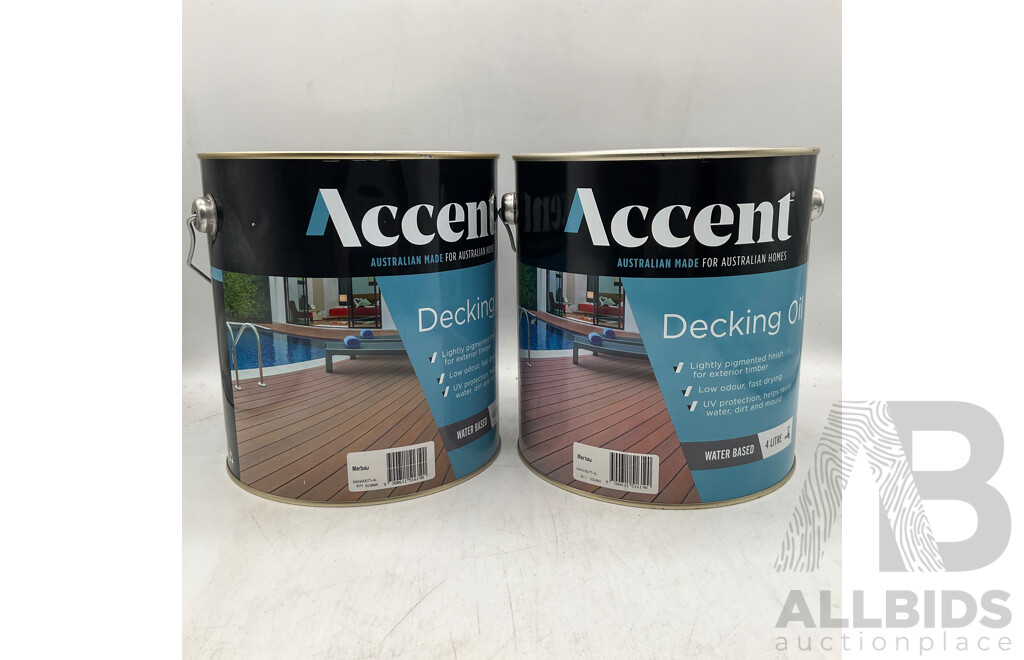 ACCENT Water Based Decking Oil Merbau 4L - Lot of 2