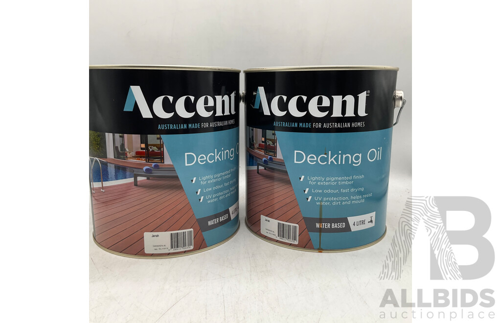 ACCENT Water Based Decking Oil Jarrah 4L - Lot of 2