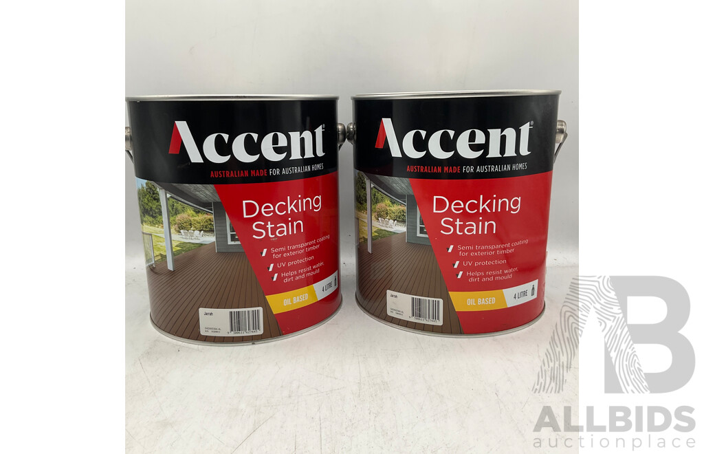 ACCENT Oil Based Decking Stain Jarrah 4L - Lot of 2