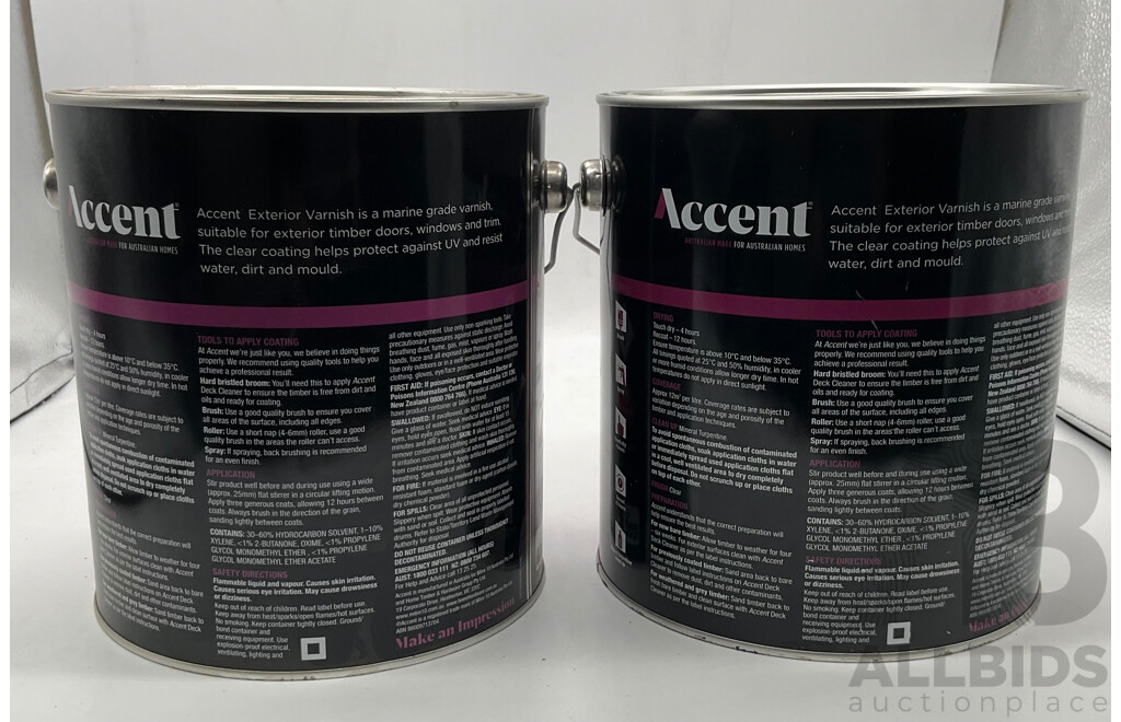 ACCENT Exterior Varnish Oil Based Stain 4L - Lot of 2