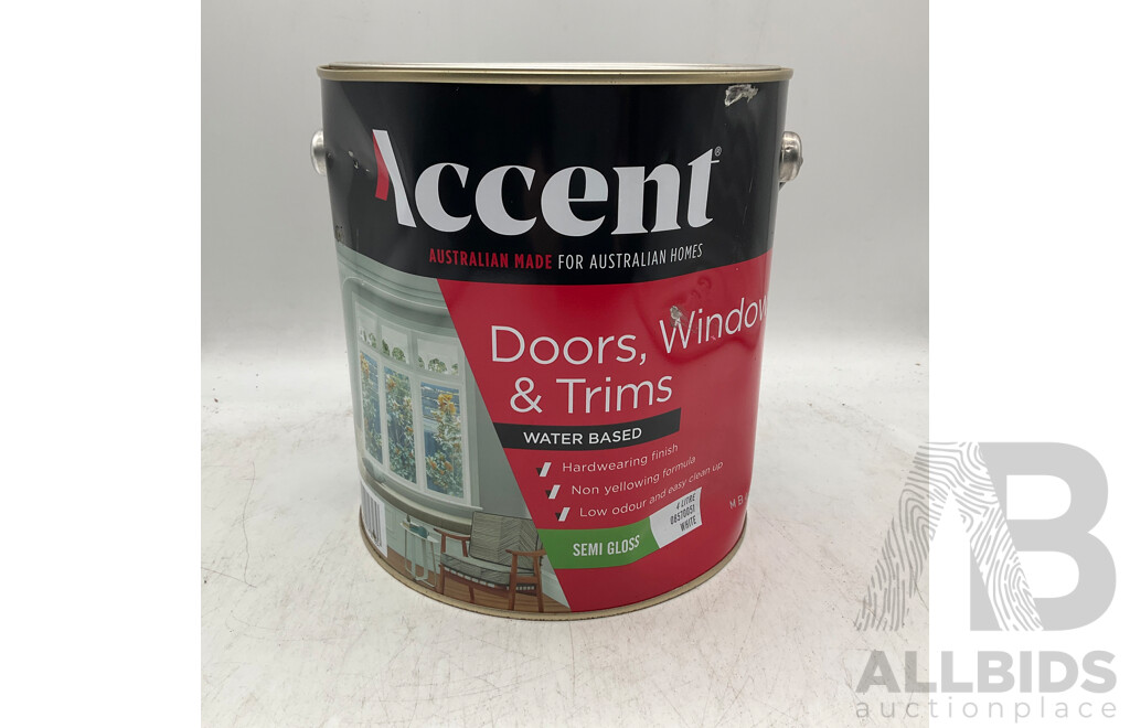 ACCENT Doors, Windows & Trims Water Based Semi Gloss White 4L