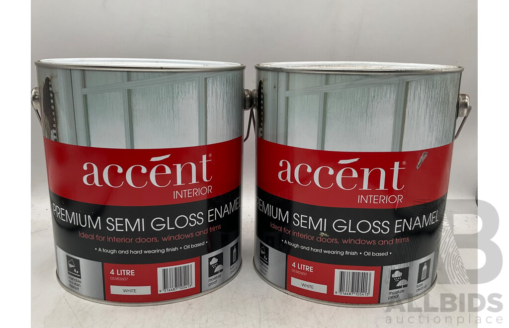 ACCENT Interior Doors, Windows and Trims Oil Based  White 4L - Lot of 2