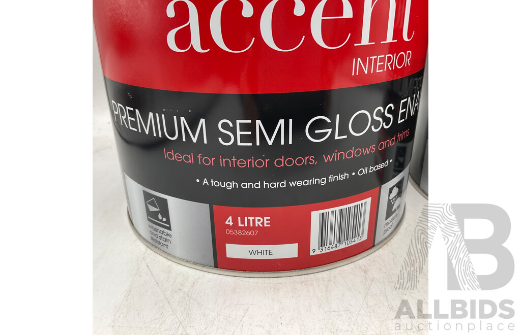 ACCENT Interior Doors, Windows and Trims Oil Based  White 4L - Lot of 2