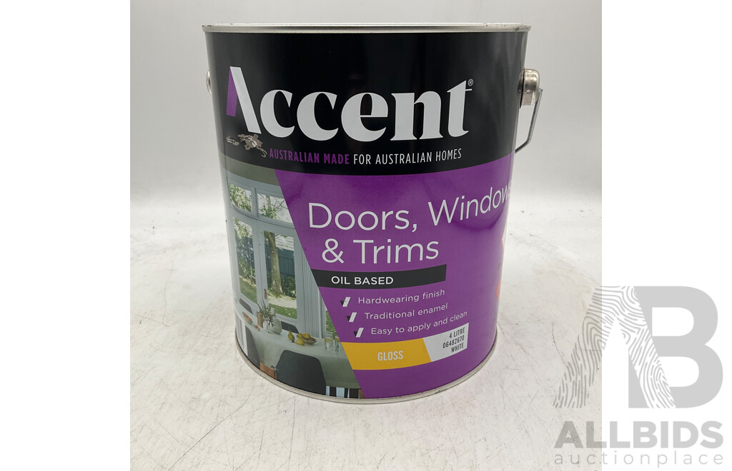 ACCENT Doors, Windows & Trims Oil Based Gloss White 4L