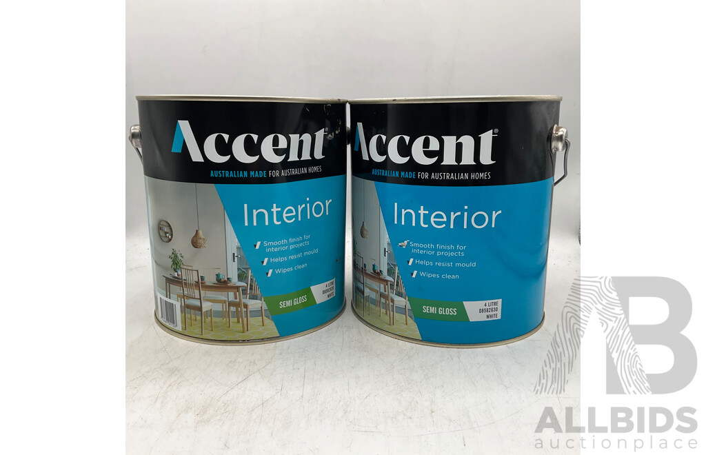 ACCENT Interior Semi Gloss White 4L - Lot of 2