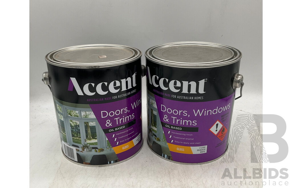 ACCENT Doors, Windows & Trims Oil Based Gloss White 2L - Lot of 2