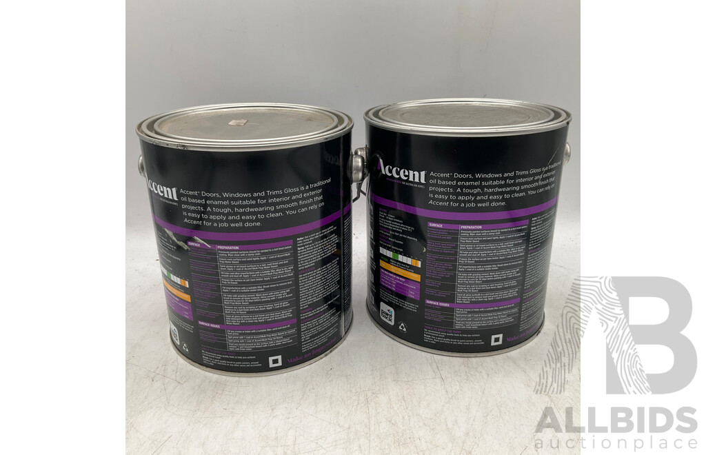 ACCENT Doors, Windows & Trims Oil Based Gloss White 2L - Lot of 2