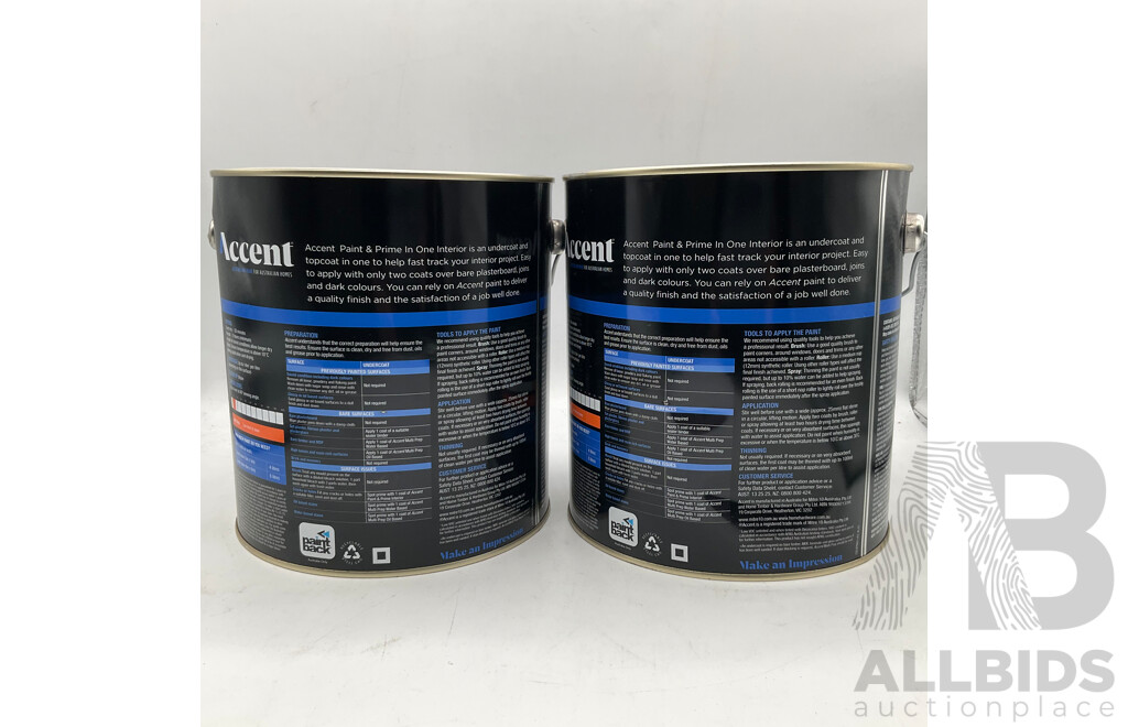 ACCENT Interior Paint & Prime in One Low Sheen White 4L - Lot of 2