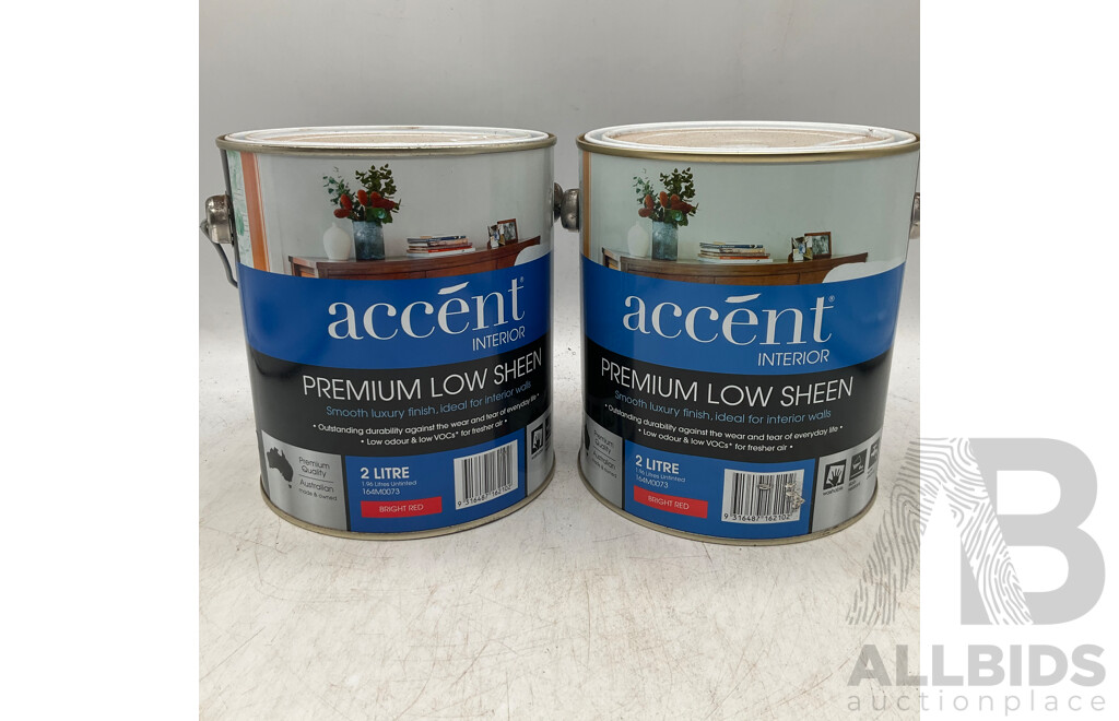 ACCENT Interior Premium Low Sheen Bright Red 2L - Lot of 2