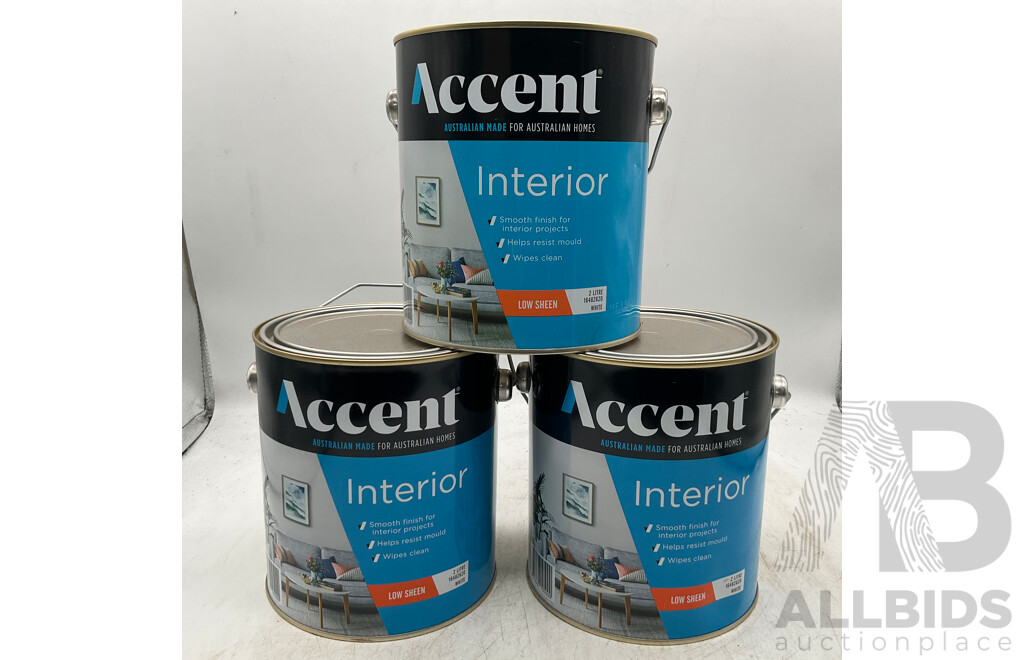 ACCENT Interior Low Sheen White 2L - Lot of 3