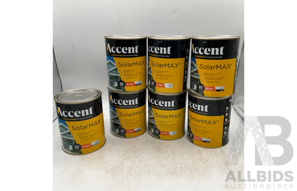 ACCENT Assorted of SolarMax Low Sheen Deep/ Extra Deep/ Black/ White 1L - Lot of 7