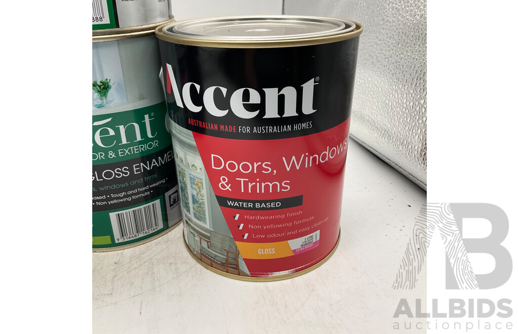 ACCENT Assorted of Doors, Windows and Trims Gloss/Semi Gloss - White/Extra Deep/Deep/Extra Bright - 1L- Lot of 6