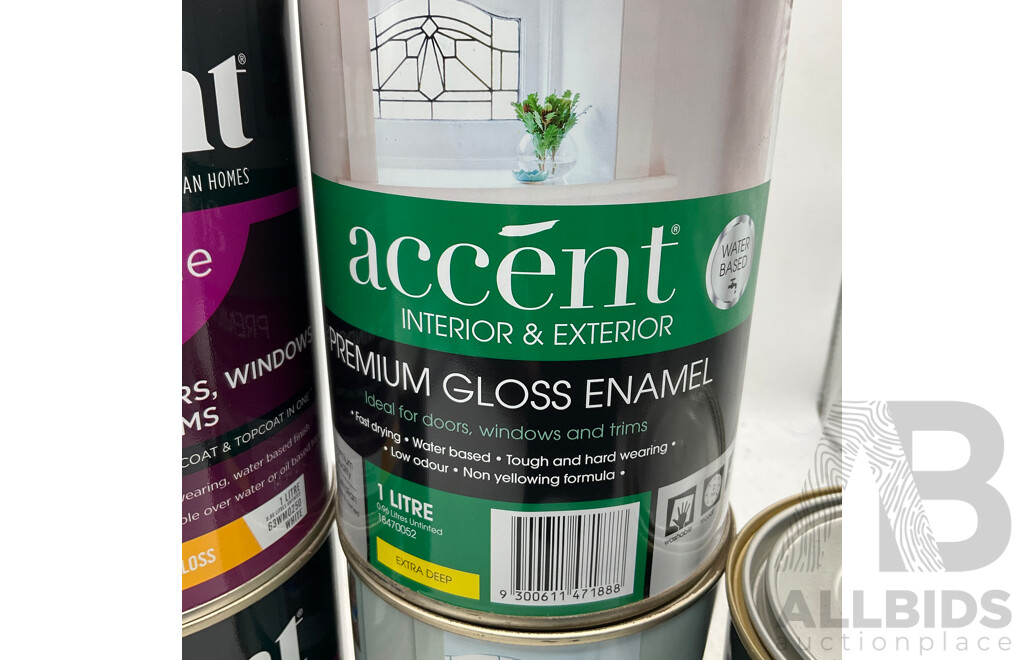 ACCENT Assorted of Doors, Windows and Trims Gloss/Semi Gloss - White/Extra Deep/Deep/Extra Bright - 1L- Lot of 6