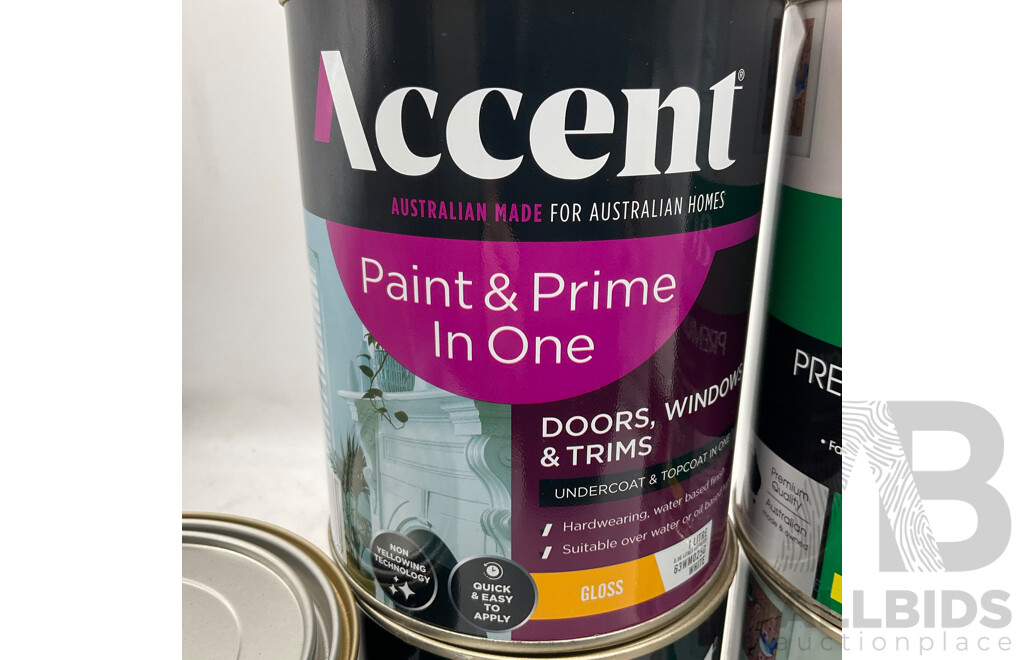 ACCENT Assorted of Doors, Windows and Trims Gloss/Semi Gloss - White/Extra Deep/Deep/Extra Bright - 1L- Lot of 6