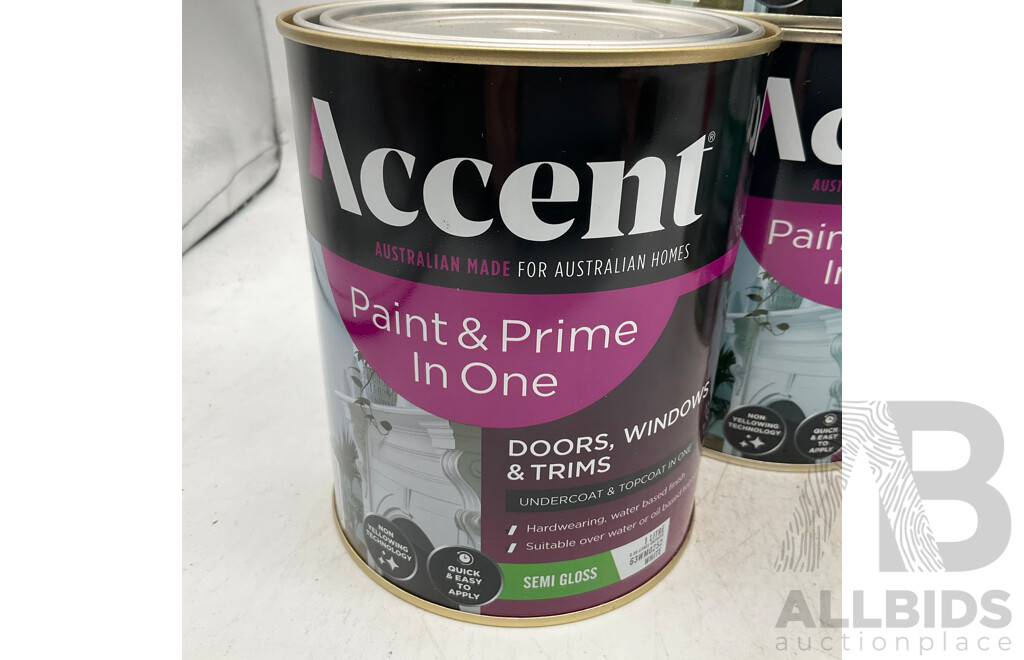 ACCENT Assorted of Doors, Windows and Trims Gloss/Semi Gloss - White/Extra Deep/Deep/Extra Bright - 1L- Lot of 6