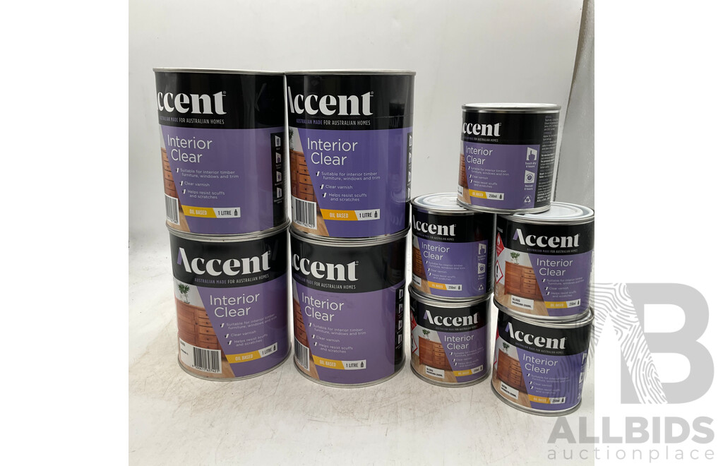 ACCENT Interior Clear Oil Based 1L/250ml - Lot of 9