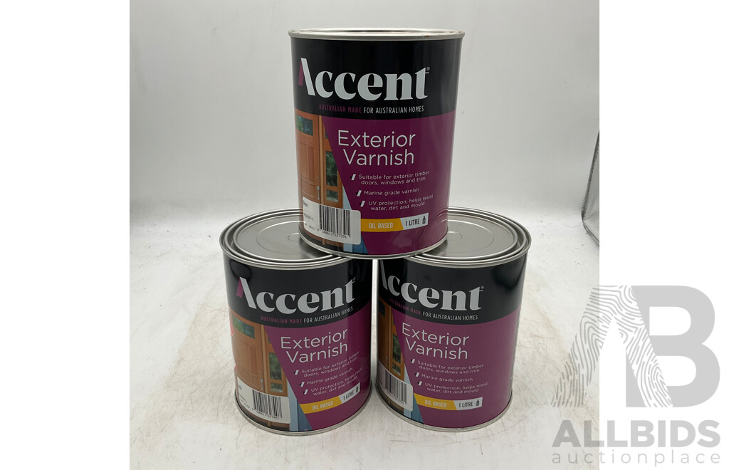 ACCENT Exterior Varnish Oil Based 1L Stain/Gloss - Lot of 3