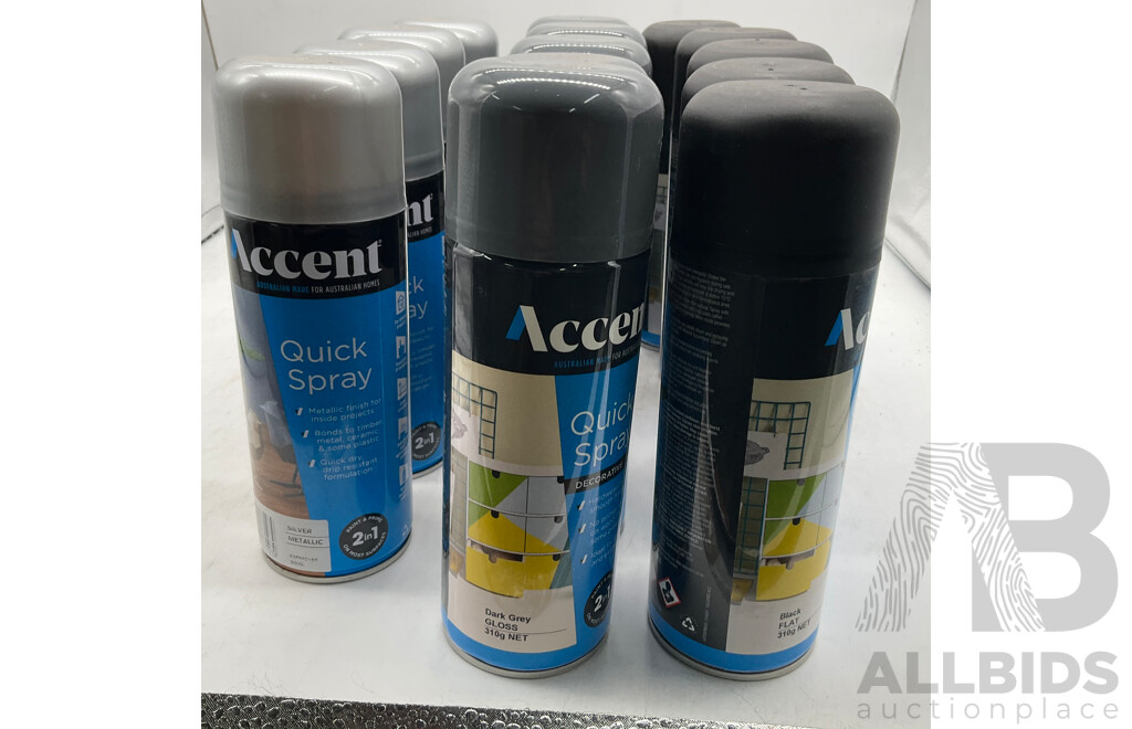 ACCENT Quick Spray Black Matt/Dark Grey Gloss/ Silver Metallic  - Lot of 14