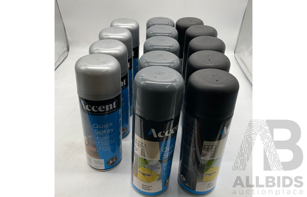 ACCENT Quick Spray Black Matt/Dark Grey Gloss/ Silver Metallic  - Lot of 14