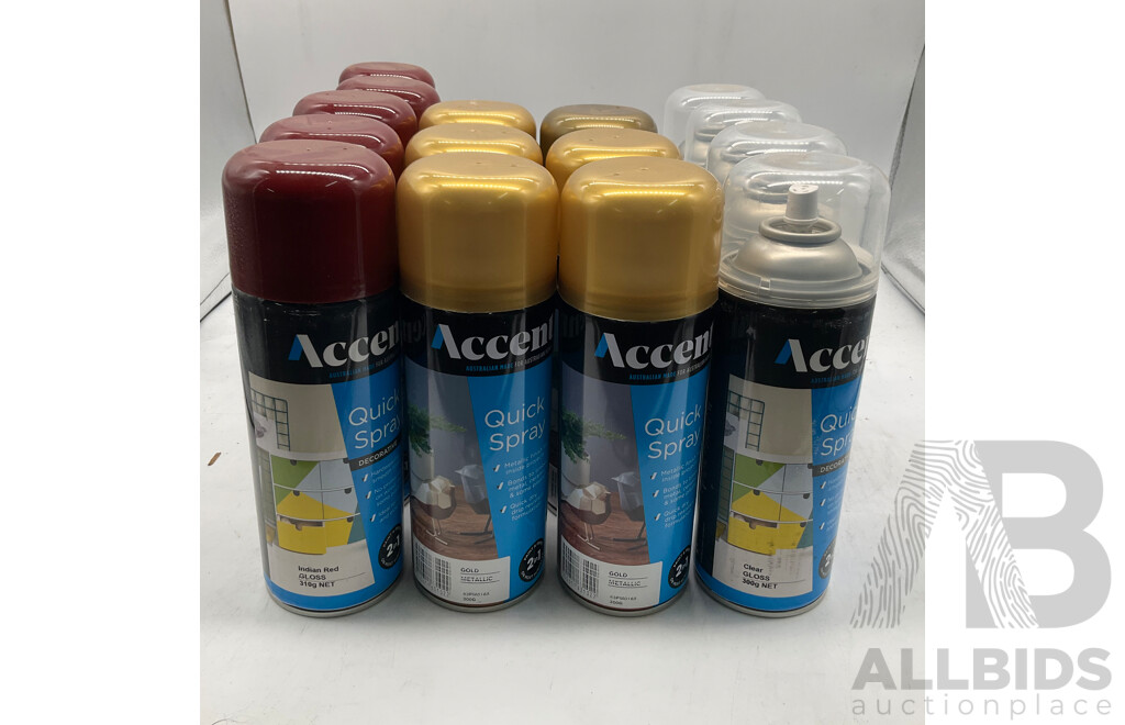 ACCENT Quick Spray Indian Red Gloss/ Gold Metallic / Clear Gloss - Lot of 15