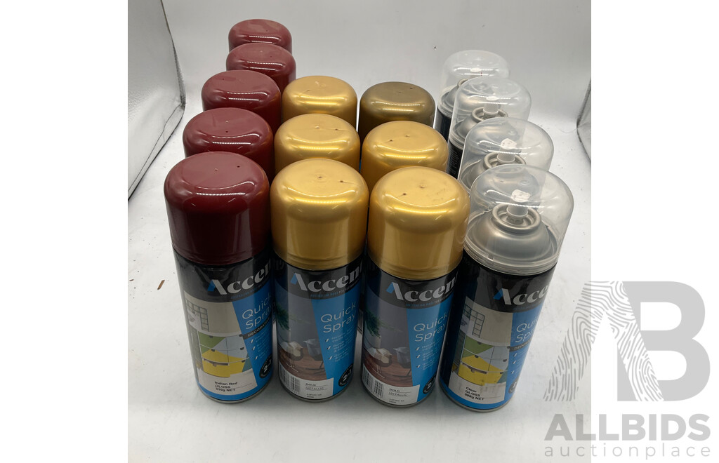 ACCENT Quick Spray Indian Red Gloss/ Gold Metallic / Clear Gloss - Lot of 15