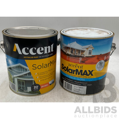 ACCENT SolarMAX Low Sheen Extra Deep 2L & Exterior Gloss White 2L - Lot of 2