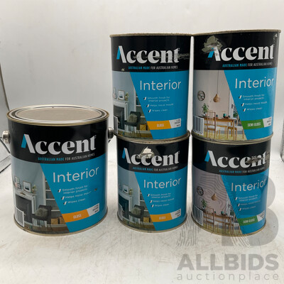 ACCENT Interior Gloss White 2L/1L & Semi Gloss White 1L - Lot of 5