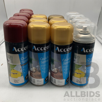 ACCENT Quick Spray Indian Red Gloss/ Gold Metallic / Clear Gloss - Lot of 15