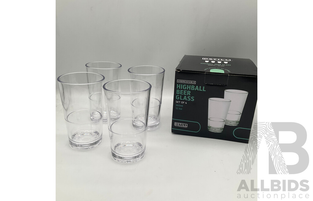 D-Still 360ml Unbreakable Beer Glass, Set of 4 - Lot of 7